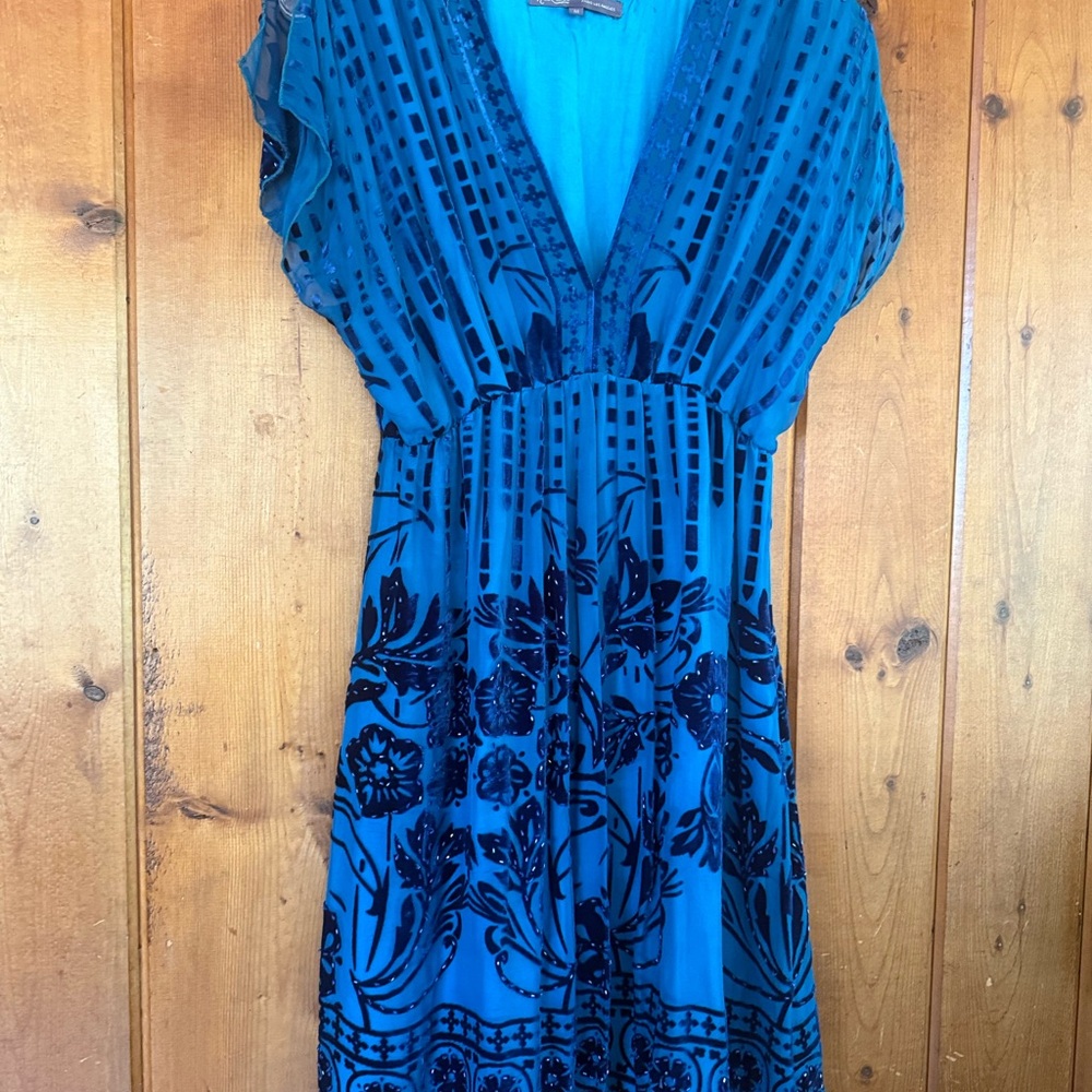 Hale Bob vibrant Blue Floral flocked velvet and chiffon beaded Dress